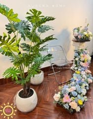 Tiểu cảnh dãy thác hoa lụa xinh xắn trang trí