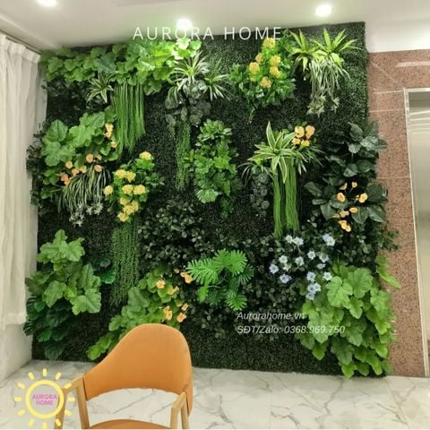 Tường cây giả gắn hoa trang trí nhà, văn phòng (Mẫu 12)