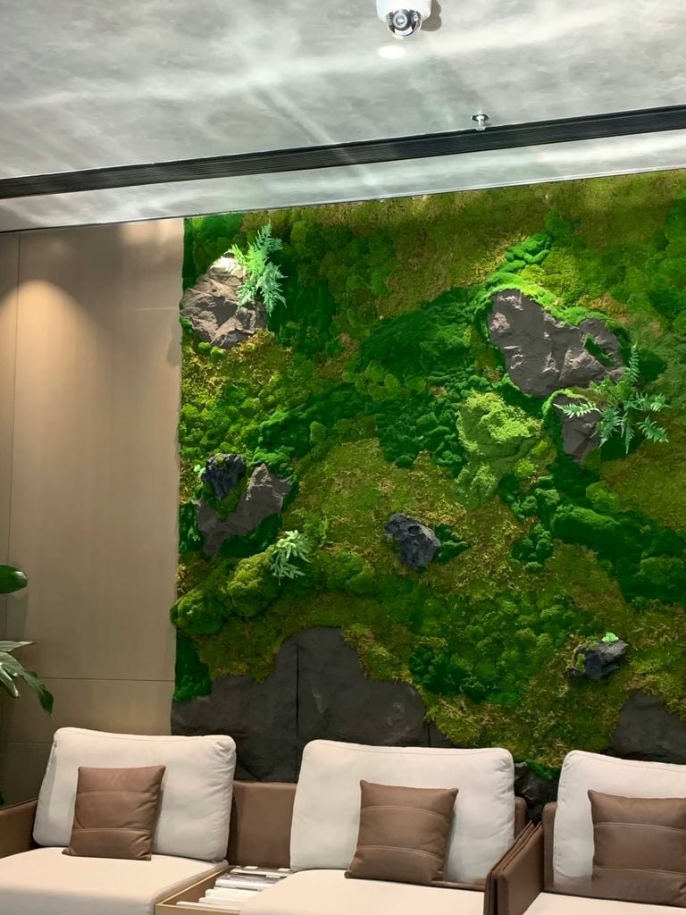 Tường rêu bảo tồn trang trí phòng khách (Mẫu 1)