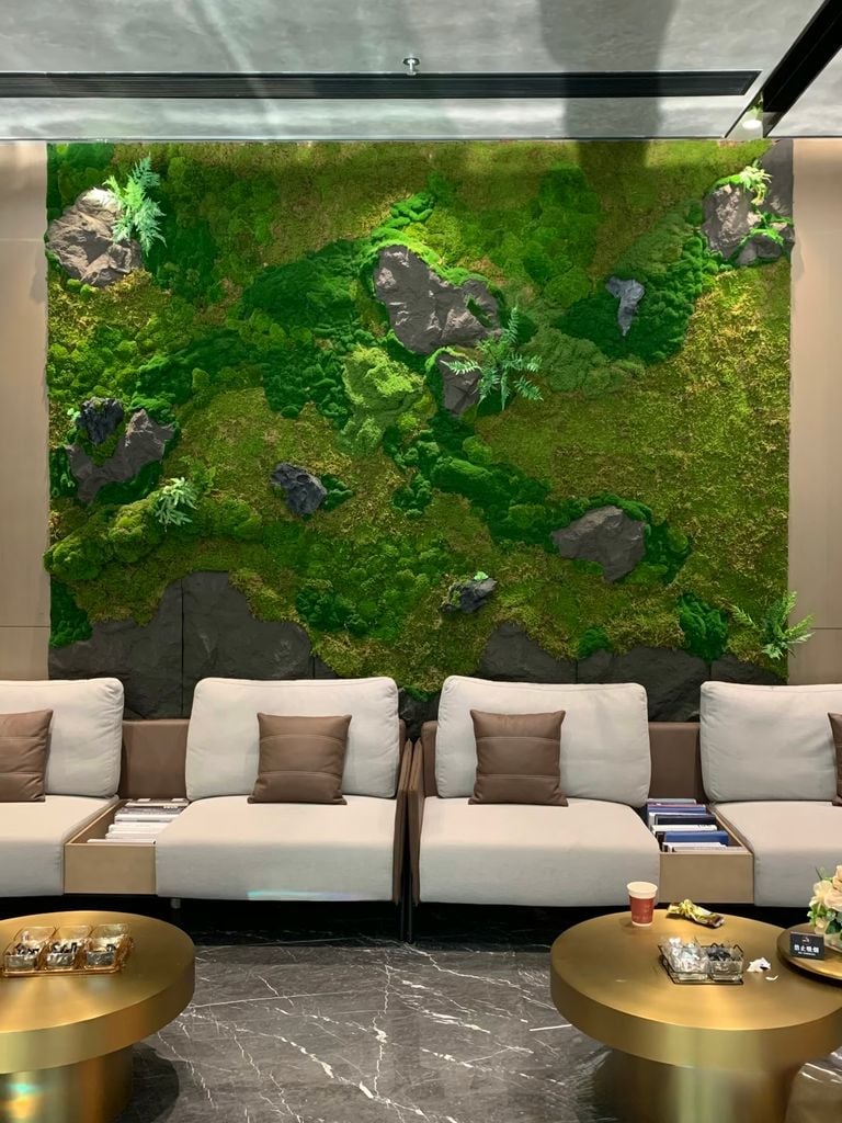 Tường rêu bảo tồn trang trí phòng khách (Mẫu 1)