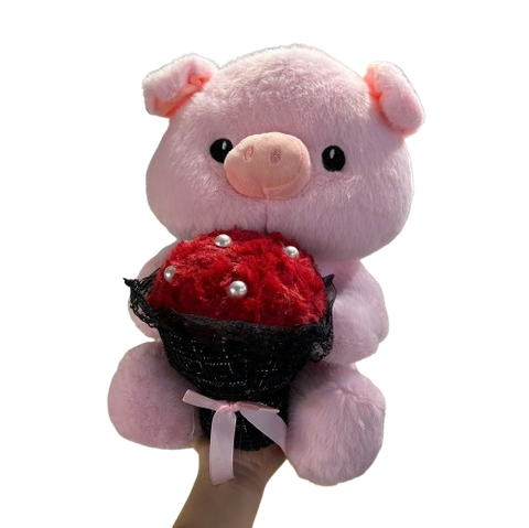  Thú bông heo cầm hoa CGC05  Quà tặng cực xinh, mềm mịn, dễ thương 