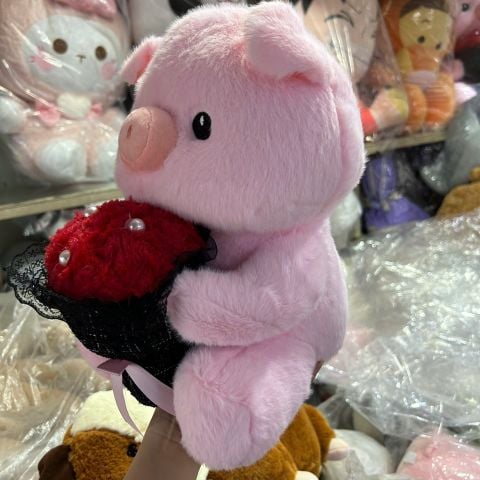  Thú bông heo cầm hoa CGC05  Quà tặng cực xinh, mềm mịn, dễ thương 
