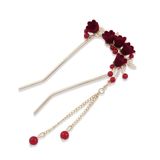  Trâm cài tóc KTT0034 – Hoa đỏ rủ hạt sang trọng, tôn nét kiêu sa 