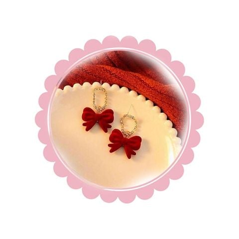  Bông tai TB0450 – Nơ nhung phối bông lông xù dễ thương, nữ tính 