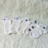  Vớ Trắng VV0028 - Trắng kem Cổ Ngắn Thêu Họa Tiết Hàn Quốc 