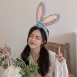  Băng Đô Tai Thỏ BDD036 – Headband Bunny Lông Xù Nơ Hoa Xanh Siêu Cute 