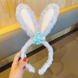  Băng Đô Tai Thỏ BDD036 – Headband Bunny Lông Xù Nơ Hoa Xanh Siêu Cute 