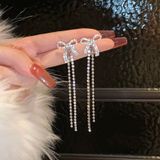  Bông tai TB0449 – Nơ đính đá dáng dài sang trọng, nữ tính ✨ 