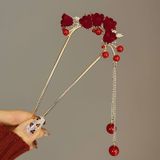  Trâm cài tóc KTT0034 – Hoa đỏ rủ hạt sang trọng, tôn nét kiêu sa 