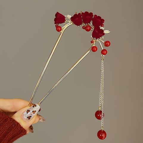  Trâm cài tóc KTT0034 – Hoa đỏ rủ hạt sang trọng, tôn nét kiêu sa 