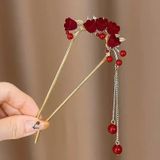  Trâm cài tóc KTT0034 – Hoa đỏ rủ hạt sang trọng, tôn nét kiêu sa 