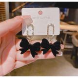  Bông tai TB0450 – Nơ nhung phối bông lông xù dễ thương, nữ tính 