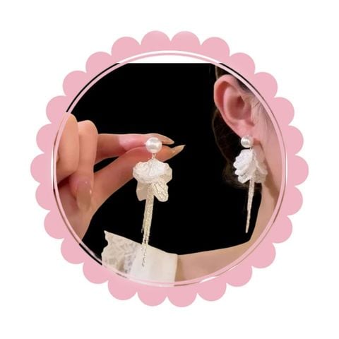  Bông tai TB0471 - Tua rua trắng tiểu thư 