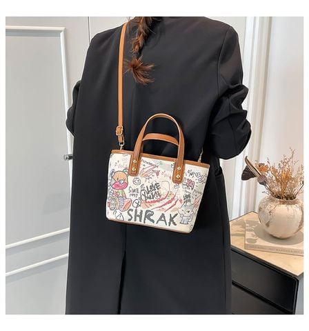  Túi xách XTT06 Tote mini họa tiết trẻ trung, 2in1 siêu tiện 