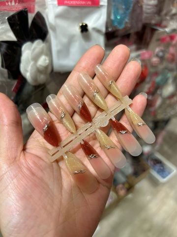  Móng Tay Nail Box MT49 – Tông Vàng Đỏ Sang Chảnh, Gắn Nhanh Siêu Đẹp 