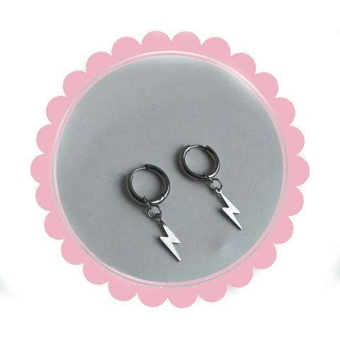  Bông tai TB0430 – Khuyên tròn titan treo tia sét cá tính, phong cách street ⚡ 