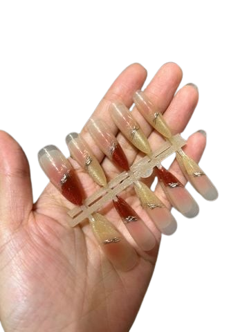  Móng Tay Nail Box MT49 – Tông Vàng Đỏ Sang Chảnh, Gắn Nhanh Siêu Đẹp 