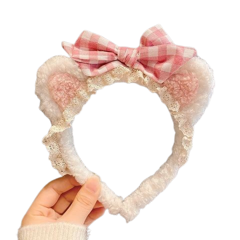  Băng đô gấu ren BD011 – Băng đô lông phối ren siêu dễ thương 