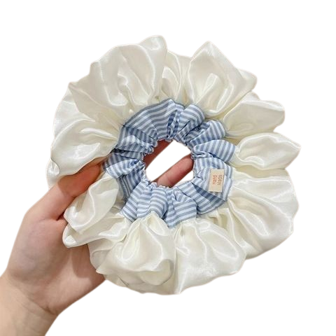  Cột tóc CO0253 – Scrunchie lụa xanh bềo phối caro vintage 
