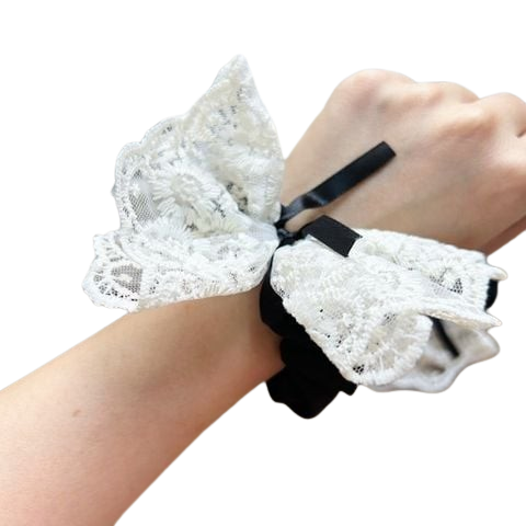  ✨ Cột Tóc CO0257 – Lace Ribbon Chic | Nơ Ren Trắng Đen Sang Xinh 