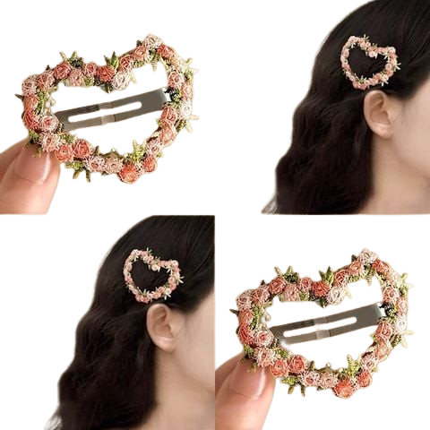  Kẹp mái Hoa thiêu KTT012 – Kẹp tóc hoa thêu hình Sao & Tim vintage 