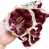  ❤️ Cột Tóc CO0258 – Vintage Red Lace | Caro Đỏ Ren Cổ Điển Xinh Xắn 