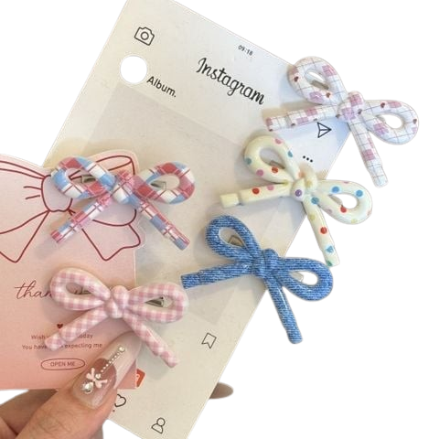  Kẹp Tóc KT0332 – Nơ Caro Dễ Thương 