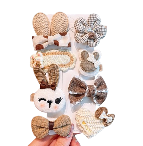  Set kẹp tóc thỏ KTT0044 vải cute – Bộ phụ kiện tóc tone be nâu 