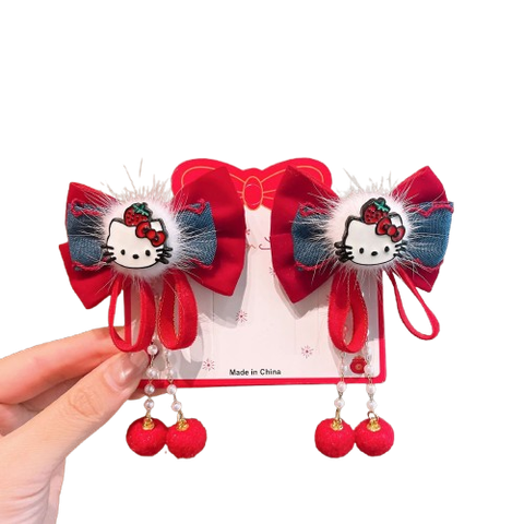  Kẹp tóc nơ KTT0042  Kitty treo chuông 