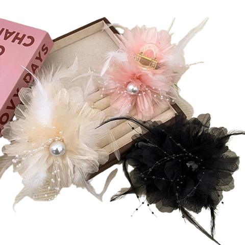  Kẹp tóc KT006 - kẹp hoa vải voan nhăn tiểu thư 