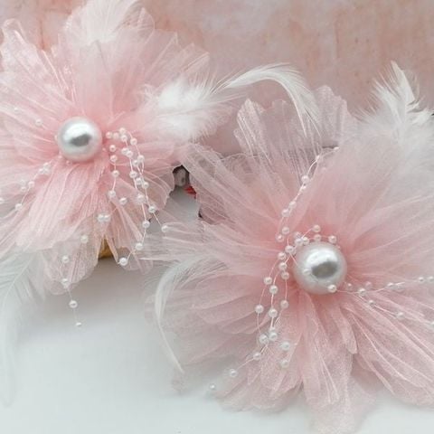  Kẹp tóc KT006 - kẹp hoa vải voan nhăn tiểu thư 