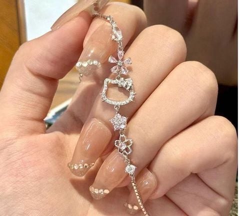  Vòng đeo tay LCT225 - Kitty đá hoa mạ Bạc, đồng 