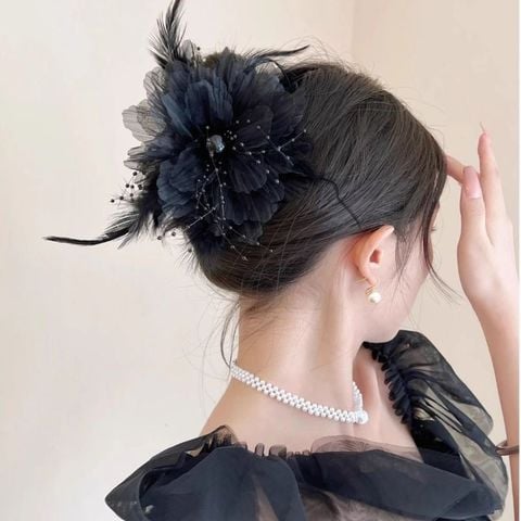  Kẹp tóc KT006 - kẹp hoa vải voan nhăn tiểu thư 