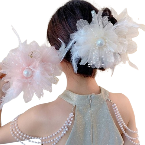  Kẹp tóc KT006 - kẹp hoa vải voan nhăn tiểu thư 