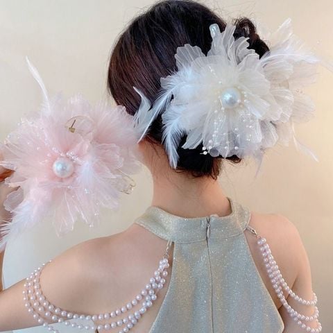  Kẹp tóc KT006 - kẹp hoa vải voan nhăn tiểu thư 