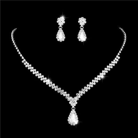  Bộ Dây Chuyền Bông Tai DVC0028 – Thiết Kế tạo hình giọt nước Đính Đá Lấp Lánh 