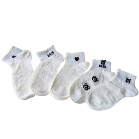  Vớ Trắng VV0028 - Trắng kem Cổ Ngắn Thêu Họa Tiết Hàn Quốc 