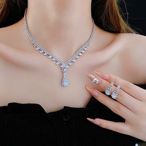  Dây chuyền DC304 Bộ bông tai+dây chuyền Mạ đính Đá Giọt Nước 