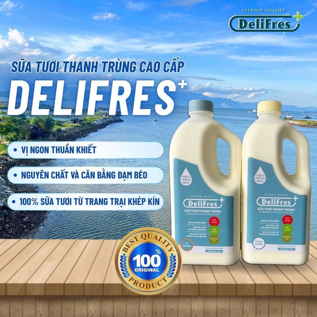 Sữa Tươi Thanh Trùng DeliFres+ Không Đường
