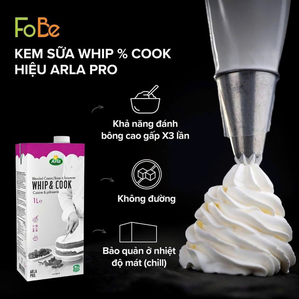 Kem Sữa Whip Cook Arla Pro 30% Béo Hộp 1 Lít