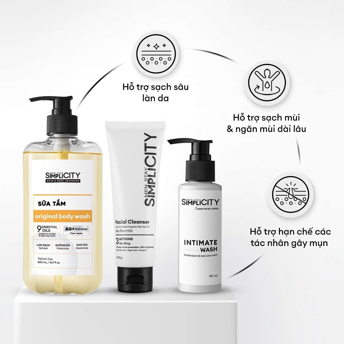  Combo Làm sạch 3in1: Sữa tắm tinh dầu, sữa rửa mặt và dung dịch vệ sinh 