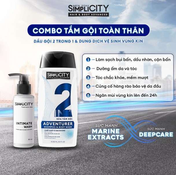  Combo Dầu gội 2in1 Adventurer 250ml & Dung dịch vệ sinh nam 80ml 