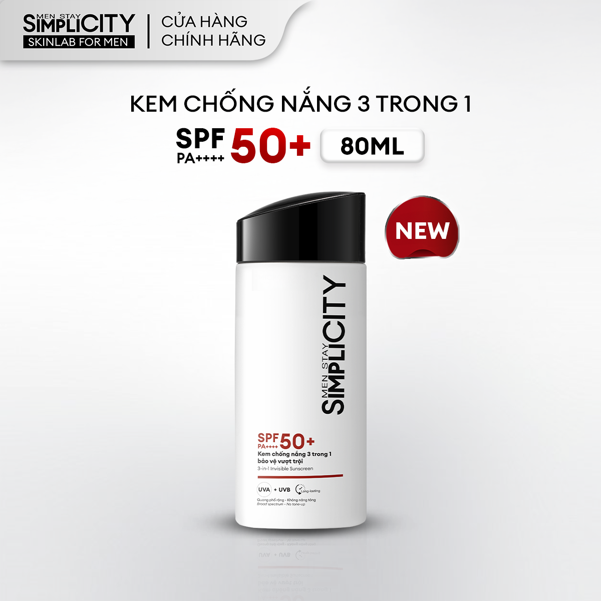  Kem chống nắng 3 trong 1 bảo vệ vượt trội Invisible Sunscreen 80ml với SPF 50+ PA++++ 
