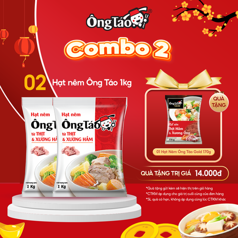  [Combo 2kg] - 2 gói Hạt nêm Ông Táo 1kg + 1 gói 170g (hoặc 1 Muối Chấm) | Không chất bảo quản | Chiết xuất thịt thật | Đậm đà tự nhiên 
