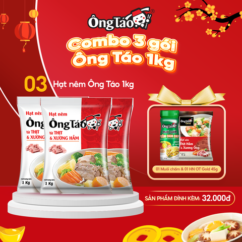  [Combo 3kg] - 3 gói Hạt Nêm Ông Táo 1kg + 1 Hạt Nêm Ông Táo Gold 45g + 1 Muối Chấm Tôm Chua Cay Ông Táo 120g 