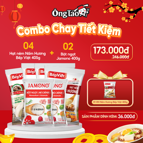  Combo Chay Tiết Kiệm - 5 Hạt nêm Nấm Hương Bếp Việt 405g + 2 Bột ngọt JAMONO 400g 