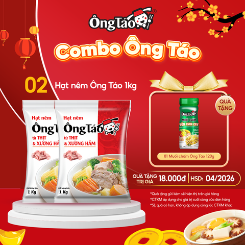  [Combo 2kg] - 2 gói Hạt nêm Ông Táo 1kg + 1 gói 170g (hoặc 1 Muối Chấm) | Không chất bảo quản | Chiết xuất thịt thật | Đậm đà tự nhiên 