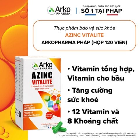 Vitamin tổng hợp Pháp Arkopharma tăng cường sức khoẻ, vitamin tổng hộp cho bầu - TPBVSK AzinC Vitalite (120v)