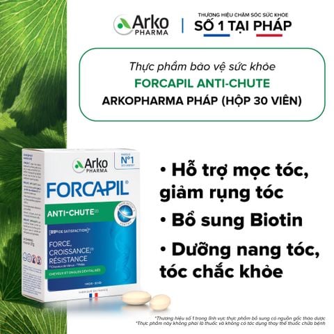 Viên uống mọc tóc, giảm rụng tóc Biotin Pháp Arkopharma dưỡng nang tóc, tóc chắc khoẻ-TPBVSK Forcapil Antichute 30v