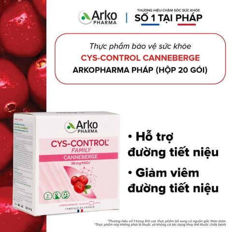 Gói uống hỗ trợ đường tiết niệu Pháp Arkopharma giúp giảm viêm đường tiết niệu-TPBVSK Cys-Control Canneberge (20 gói)